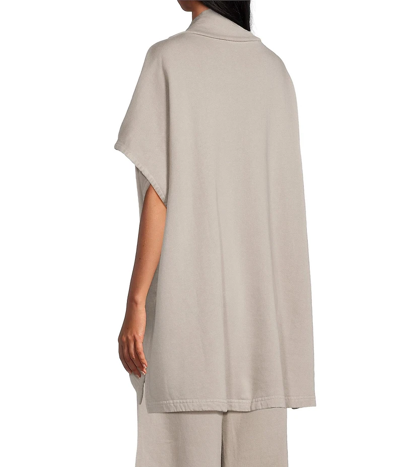 Bryn Walker Pip Organic Cotton Bamboo Fleece Mock Neck Cap Sleeve Poncho