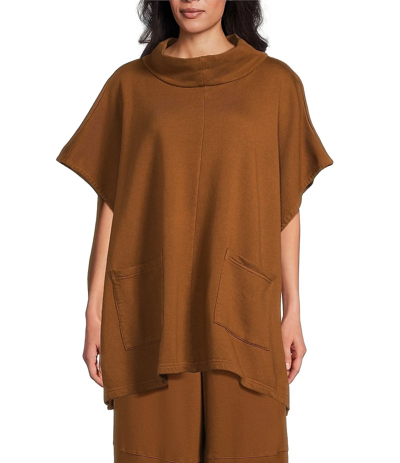 Bryn Walker Pip Organic Cotton Bamboo Fleece Mock Neck Cap Sleeve Poncho