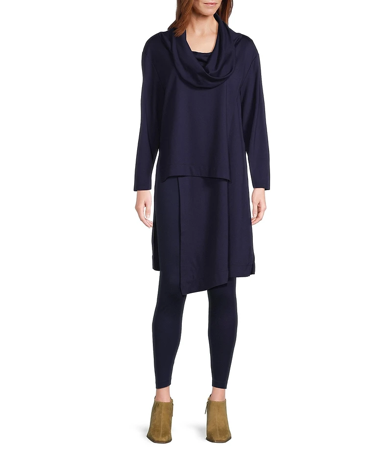 Bryn Walker Pita Modal Ponti Cowl Neck Long Sleeve Asymmetrical Tunic