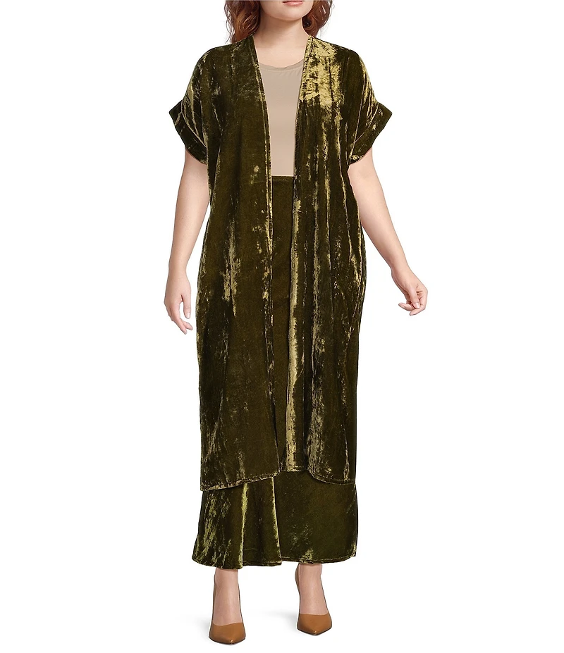 Bryn Walker Plus Anju Maltinto Velvet Open Front Short Sleeve Cardigan