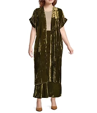 Bryn Walker Plus Anju Maltinto Velvet Open Front Short Sleeve Cardigan