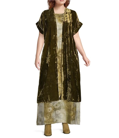 Bryn Walker Plus Anju Maltinto Velvet Open Front Short Sleeve Cardigan