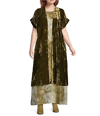 Bryn Walker Plus Anju Maltinto Velvet Open Front Short Sleeve Cardigan