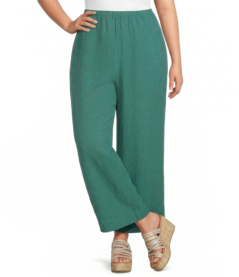 Bryn Walker Plus Anka Light Linen Elastic Waist Straight Leg Pants