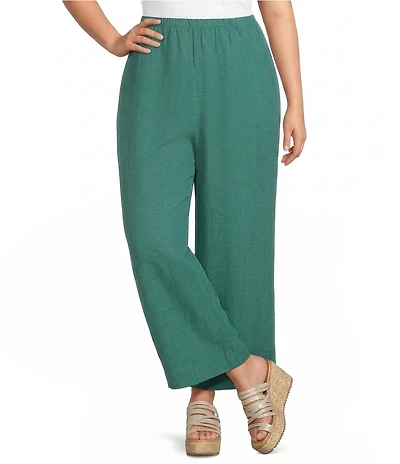 Bryn Walker Plus Size Anka Light Linen Elastic Waist Straight Leg Pants