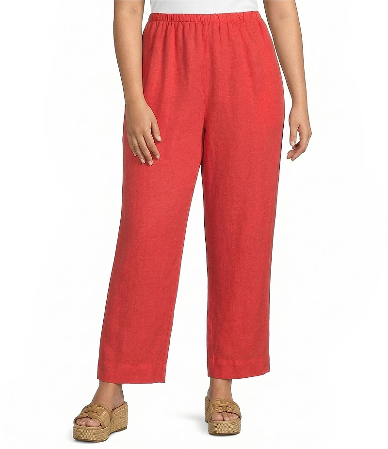 Bryn Walker Plus Anka Light Linen Elastic Waist Straight Leg Pants