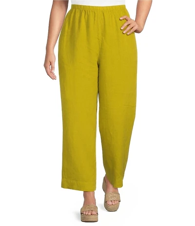 Bryn Walker Plus Anka Light Linen Elastic Waist Straight Leg Pants