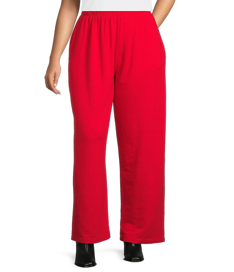 Bryn Walker Plus Bamboo French Terry Elastic Waist Straight Leg Travel Pants