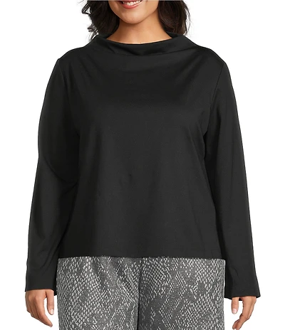 Bryn Walker Plus Belen Modal Ponti Drape Neck Long Sleeve Shirt