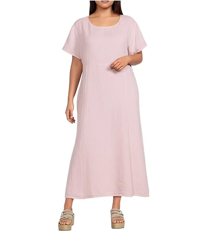Bryn Walker Plus Britta Light Linen Scoop Neck Short Sleeve A-Line Maxi Dress
