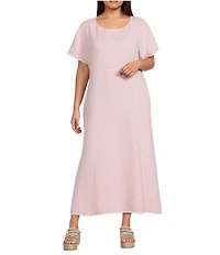 Bryn Walker Plus Britta Light Linen Scoop Neck Short Sleeve A-Line Maxi Dress
