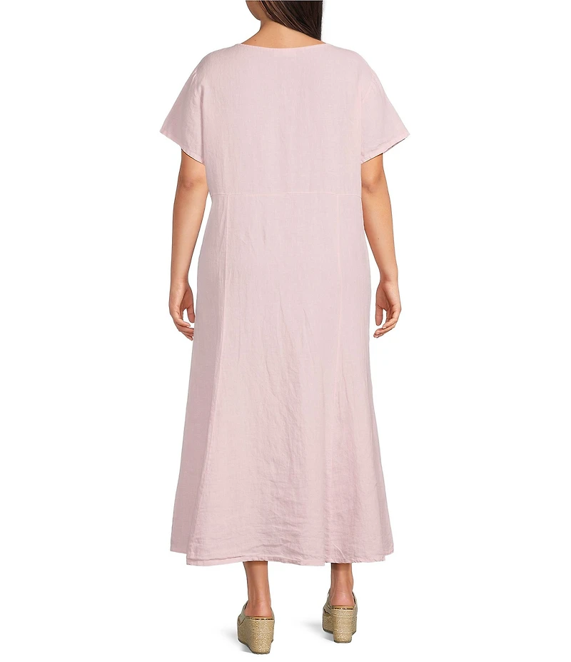 Bryn Walker Plus Britta Light Linen Scoop Neck Short Sleeve A-Line Maxi Dress