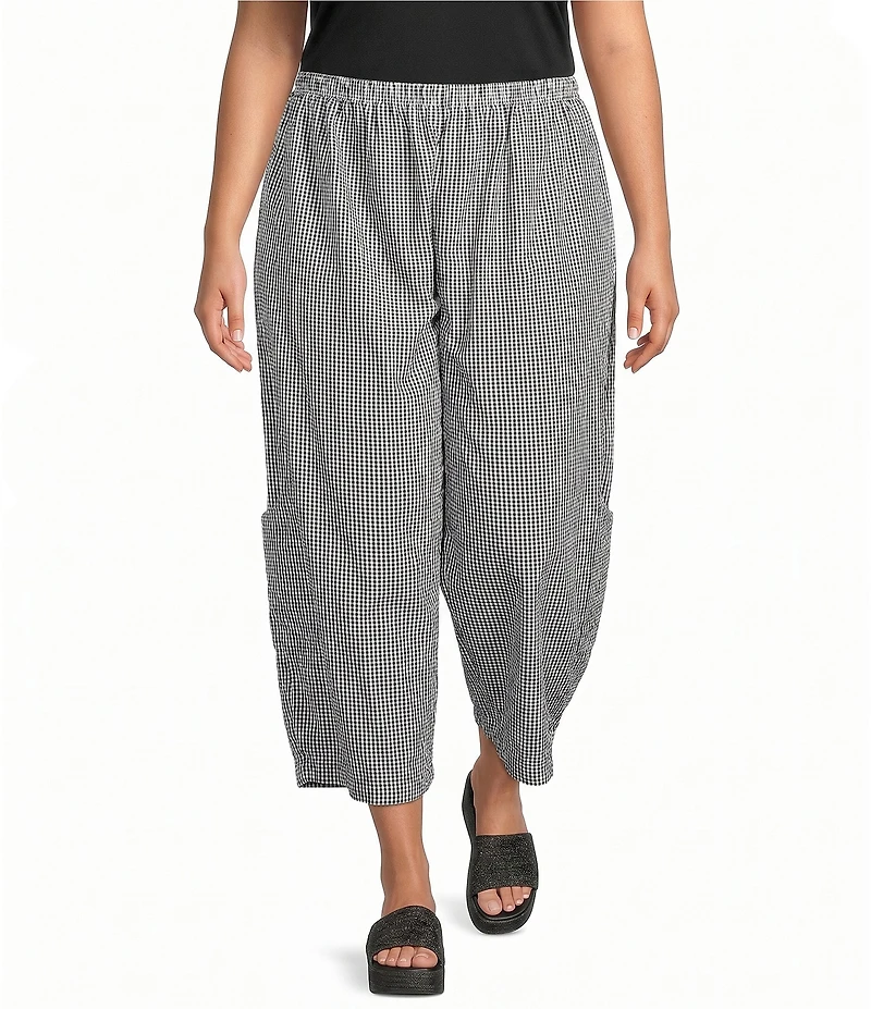 Bryn Walker Plus Casbah Check Seersucker Elastic Waist Full Crop Pants