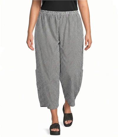 Bryn Walker Plus Casbah Check Seersucker Elastic Waist Full Crop Pants