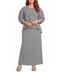 Bryn Walker Plus Check Seersucker Long A-Line Bias Skirt