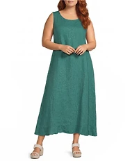 Bryn Walker Plus Chloe Light Linen Round Neck Sleeveless Ruffle Hem Midi Dress