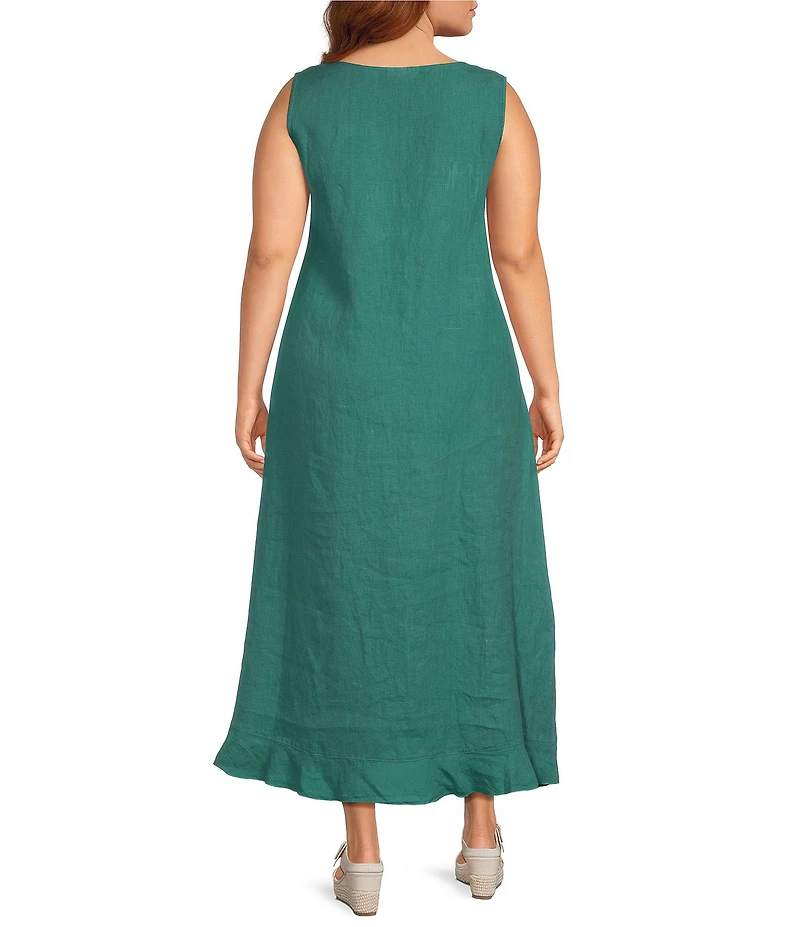 Bryn Walker Plus Chloe Light Linen Round Neck Sleeveless Ruffle Hem Midi Dress