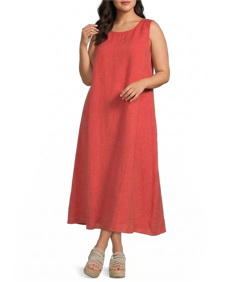 Bryn Walker Plus Chloe Light Linen Round Neck Sleeveless Ruffle Hem Midi Dress