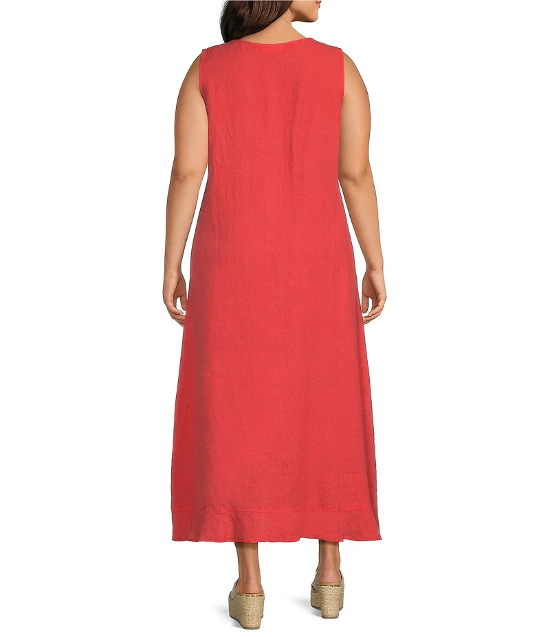 Bryn Walker Plus Chloe Light Linen Round Neck Sleeveless Ruffle Hem Midi Dress