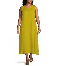 Bryn Walker Plus Chloe Light Linen Round Neck Sleeveless Ruffle Hem Midi Dress