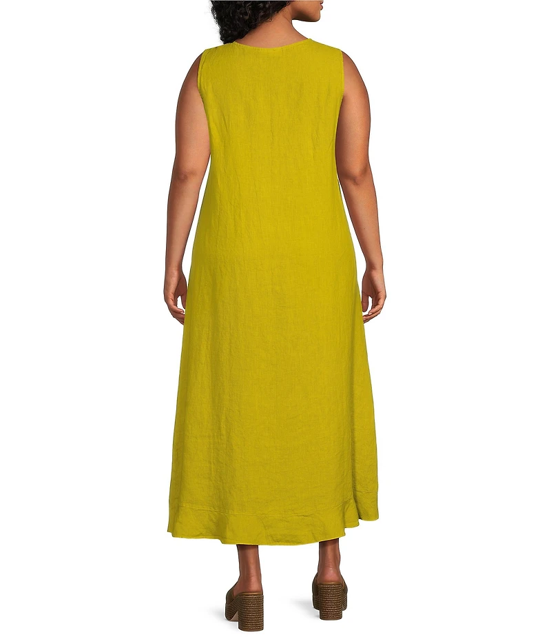 Bryn Walker Plus Chloe Light Linen Round Neck Sleeveless Ruffle Hem Midi Dress