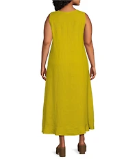 Bryn Walker Plus Chloe Light Linen Round Neck Sleeveless Ruffle Hem Midi Dress