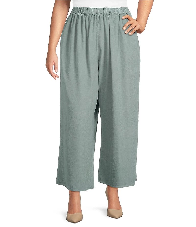 Bryn Walker Plus Cotton Corduroy Elastic Waist Wide Leg Flood Pants