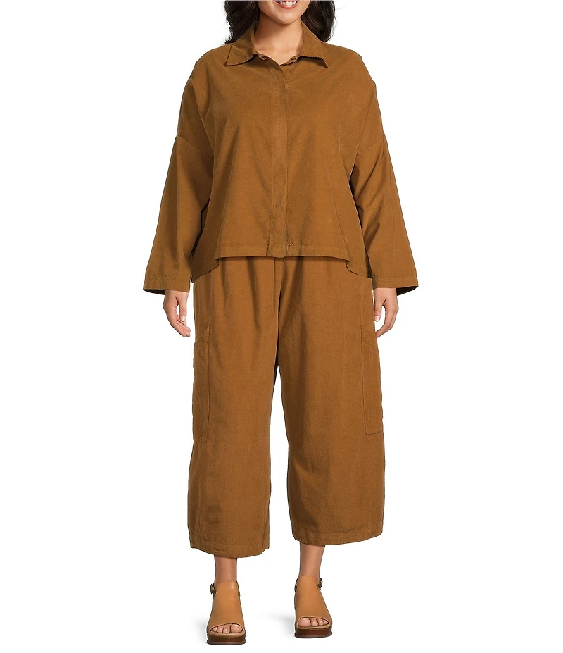 Bryn Walker Plus Cotton Corduroy Elastic Wait Patch Pocket Crop Pasha Pants