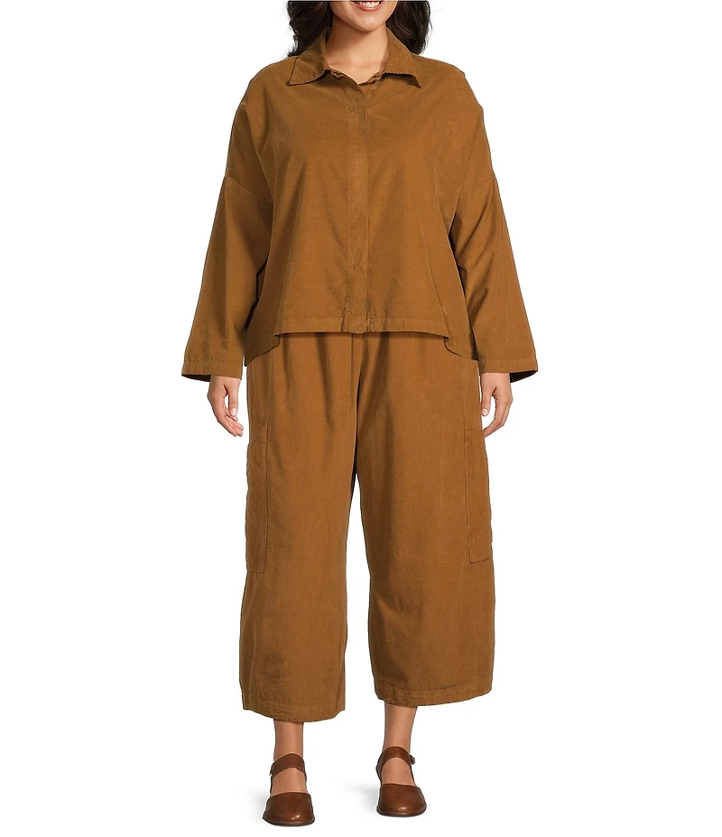 Bryn Walker Plus Cotton Corduroy Elastic Wait Patch Pocket Crop Pasha Pants