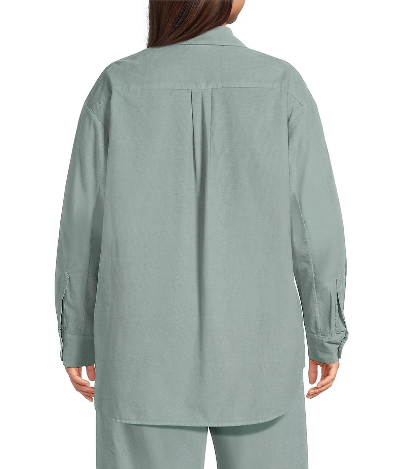 Bryn Walker Plus Cotton Corduroy Point Collar Long Sleeve Button Front Boyfriend Shirt