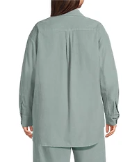 Bryn Walker Plus Cotton Corduroy Point Collar Long Sleeve Button Front Boyfriend Shirt