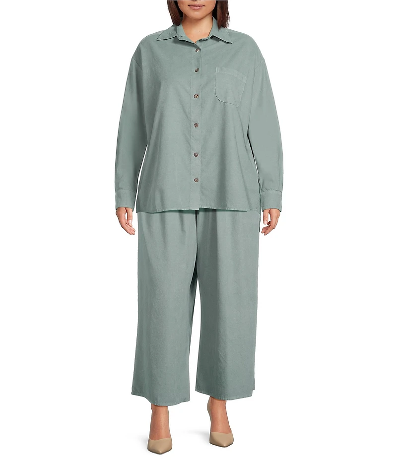 Bryn Walker Plus Cotton Corduroy Point Collar Long Sleeve Button Front Boyfriend Shirt