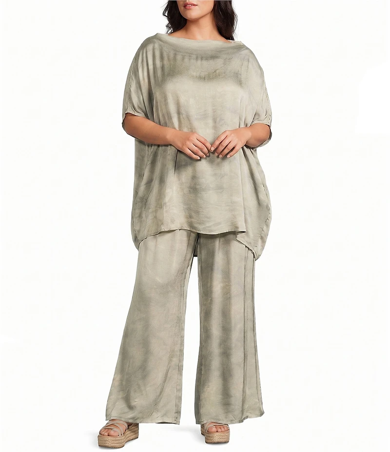 Bryn Walker Plus Debo Italian Viscose Satin Boat Neck Cap Sleeve Drape Tunic