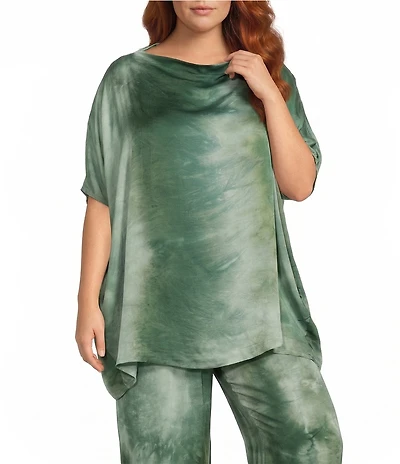 Bryn Walker Plus Debo Italian Viscose Satin Drape Neck Cap Sleeve Tunic
