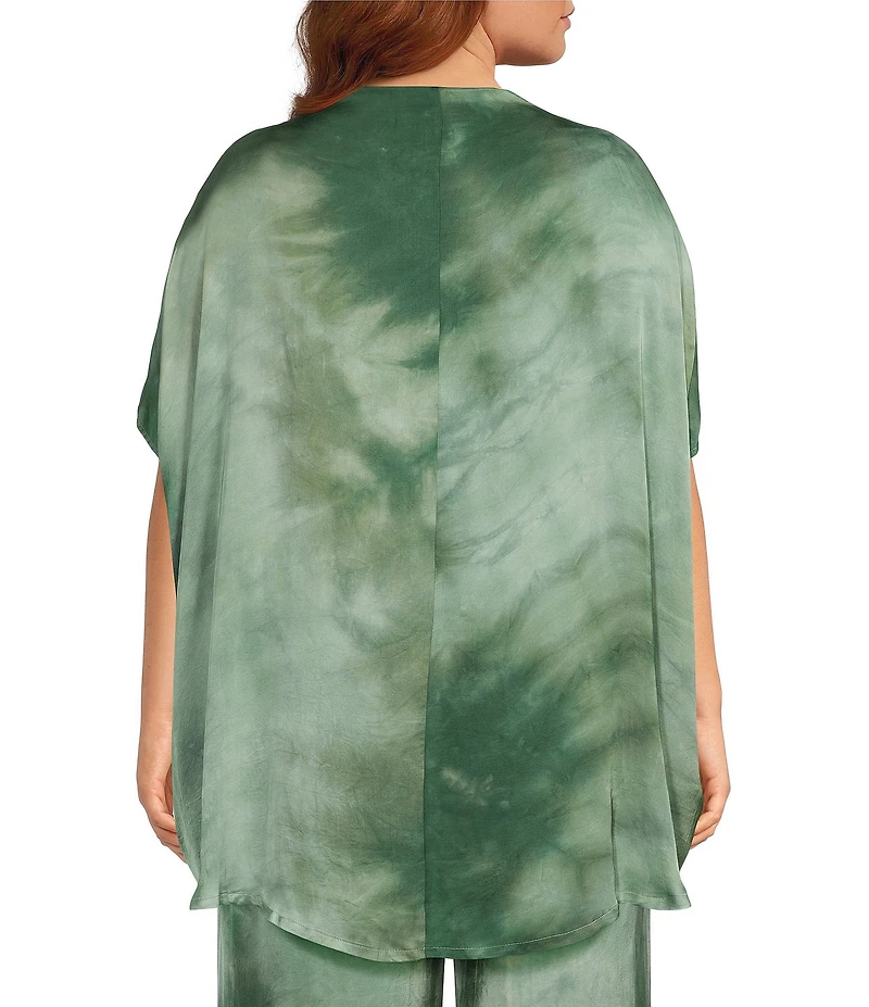 Bryn Walker Plus Debo Italian Viscose Satin Drape Neck Cap Sleeve Tunic