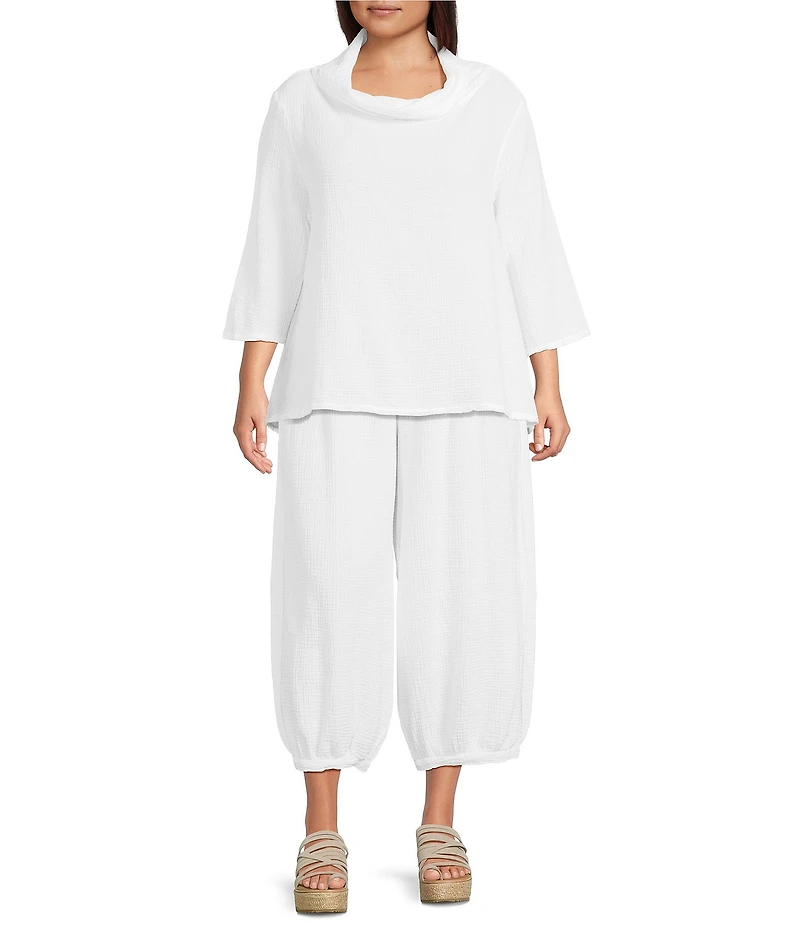 Bryn Walker Plus Etta Cotton Gauze Cowl Neck 3/4 Sleeve Shirt