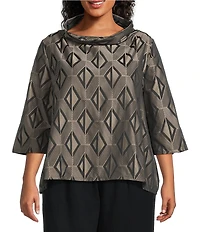 Bryn Walker Plus Etta Memory Crunch Jacquard Cowl Neck Elbow Sleeve Shirt
