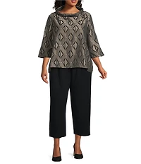 Bryn Walker Plus Etta Memory Crunch Jacquard Cowl Neck Elbow Sleeve Shirt