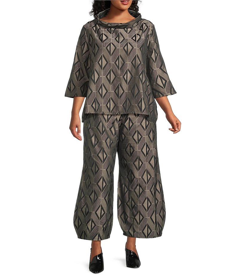 Bryn Walker Plus Etta Memory Crunch Jacquard Cowl Neck Elbow Sleeve Shirt