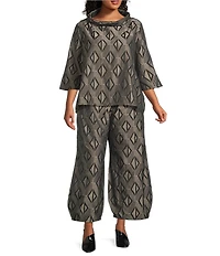 Bryn Walker Plus Etta Memory Crunch Jacquard Cowl Neck Elbow Sleeve Shirt