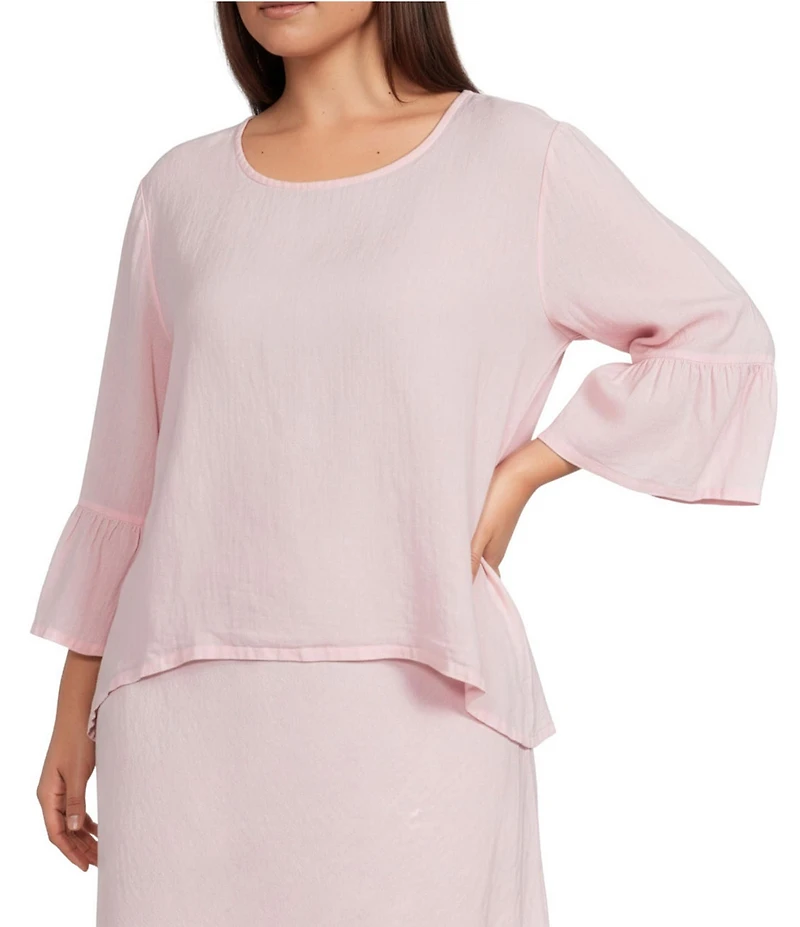 Bryn Walker Plus Fran Light Linen Round Neck 3/4 Ruffle Sleeve Shirt