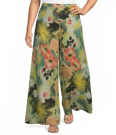 Bryn Walker Plus Giardino Flat Front Elastic Back Wide Leg Full Pants