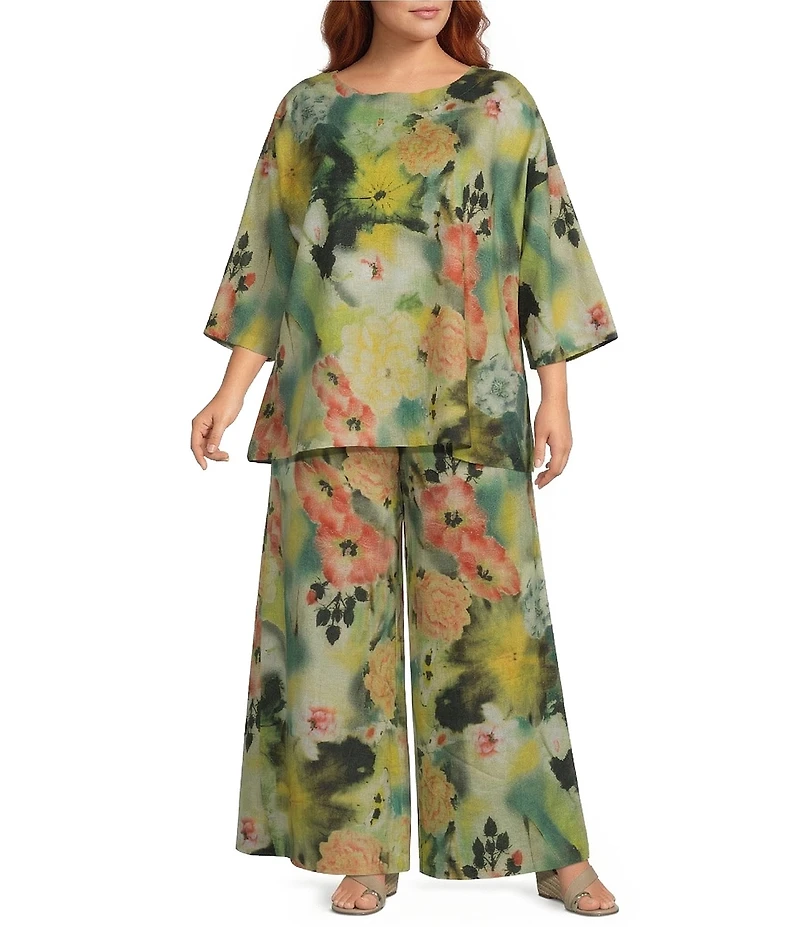 Bryn Walker Plus Giardino Flat Front Elastic Back Wide Leg Full Pants