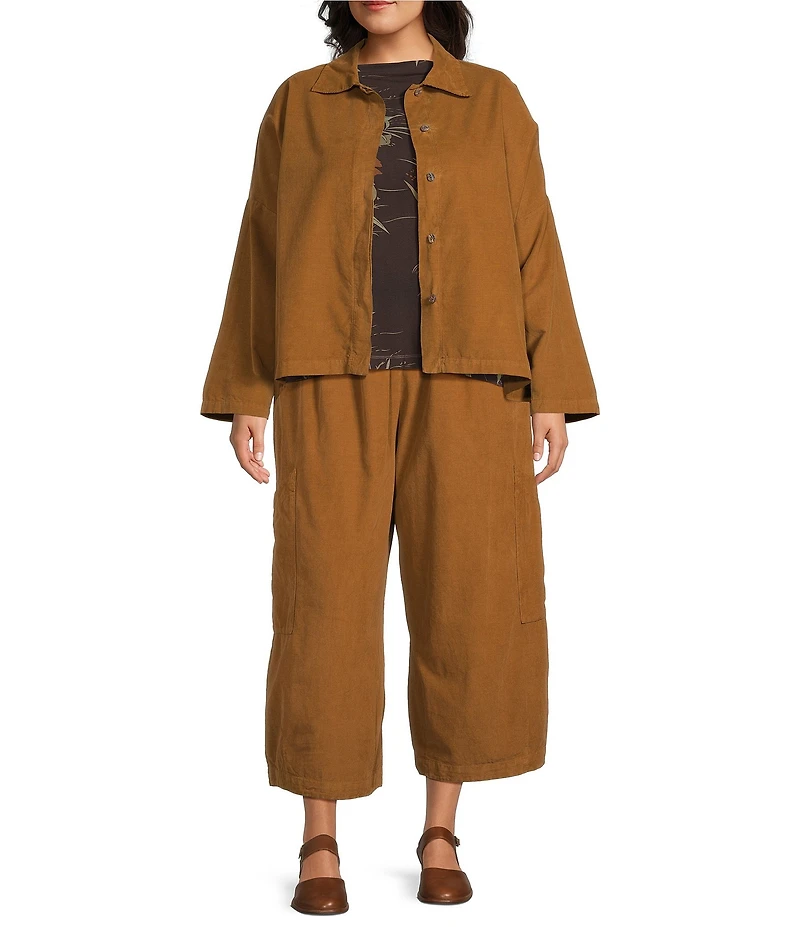 Bryn Walker Plus Joan Cotton Corduroy Point Collar Long Sleeve Button Front Jacket