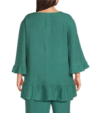 Bryn Walker Plus Layla Light Linen V-Neck 3/4 Bell Sleeve Ruffle Hem Tunic