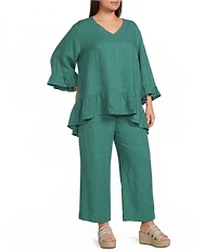 Bryn Walker Plus Layla Light Linen V-Neck 3/4 Bell Sleeve Ruffle Hem Tunic