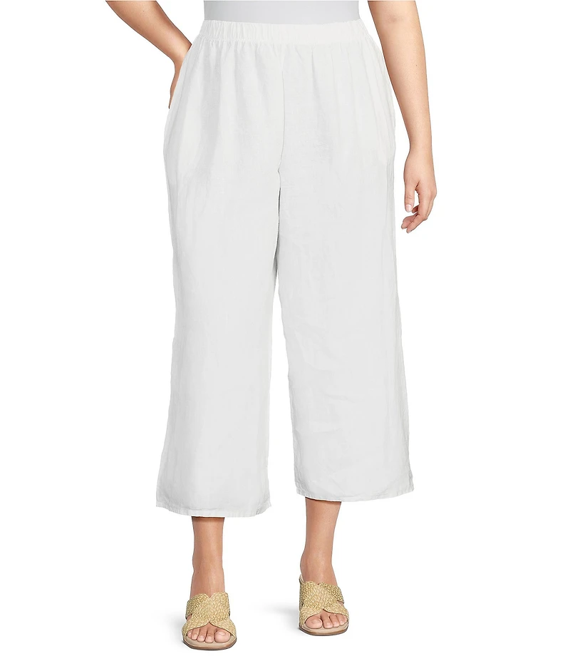 Bryn Walker Plus Light Linen Elastic Waist Wide Leg Pants