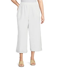 Bryn Walker Plus Light Linen Elastic Waist Wide Leg Pants