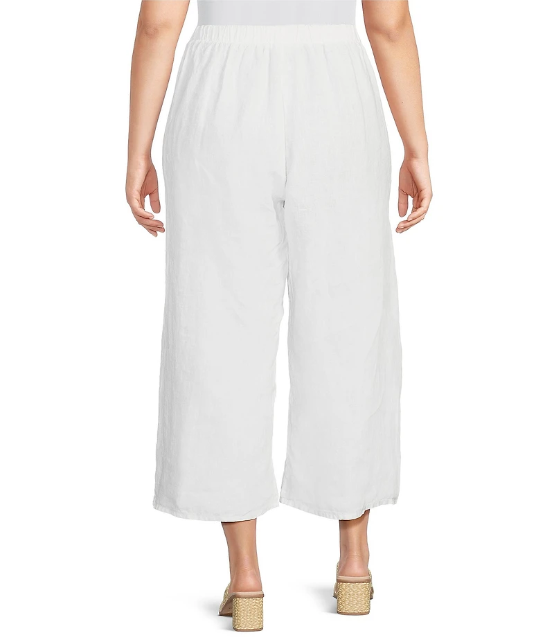 Bryn Walker Plus Light Linen Elastic Waist Wide Leg Pants