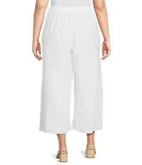 Bryn Walker Plus Light Linen Elastic Waist Wide Leg Pants